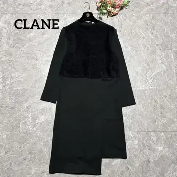 [ CLANE ] 퍼 절개 니트 롱 원피스 블랙