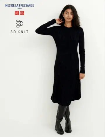 유니클로 이네스 콜라보 3D 와이드 리브 크루넥 원피스 M