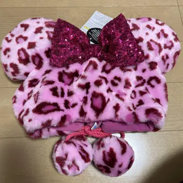 디즈니 미니 팬캡 레오파드 무늬 핑크
