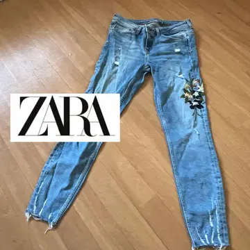 ZARA 자라 꽃 자수 스키니 데님 팬츠 데미지 가공