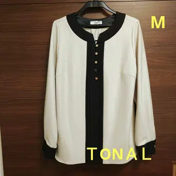 TONAL 긴팔 블라우스 풀오버 바이컬러 크림색 다크 네이비 M