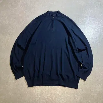 90s L.L.Bean 캐시미어 혼방 코튼 니트 하프 지퍼 네이비