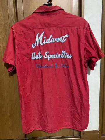 인기 슈가케인 반팔 빈티지풍 워크 셔츠 M 사이즈 빨간색 자수