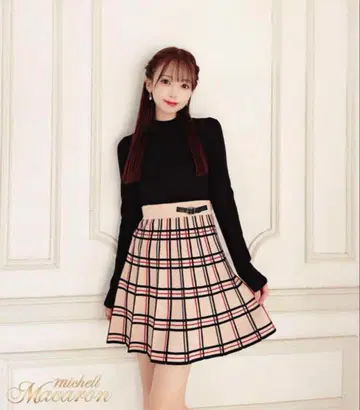 미셸 마카롱 michellMacaron 체크 니트 원피스