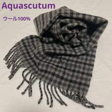 [ Aquascutum ] 울 체크 로고 자수 머플러 그레이 이탈리아제