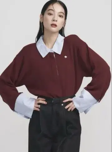 [ POLO BCS 콜라보 ] 셔츠 칼라 커프스 니트 풀오버 보르도