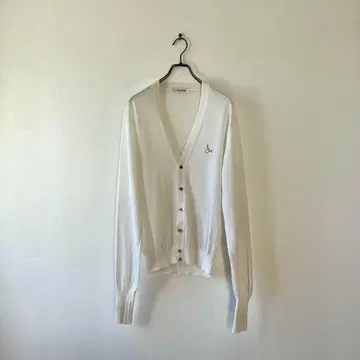 빈티지 일본제 트로이 브로스 V넥 가디건 로고 자수 화이트 L 레트로