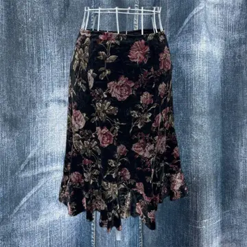 장미 벨로아 플레어 스커트 페어리 그런지 y2k 레트로