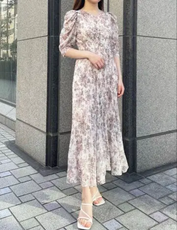 코코딜 빈티지 플라워 개더 슬리브 원피스 S