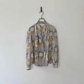 구제 의류 올 패턴 셔츠 자켓 숄카라 보라색 파랑 꽃무늬 더블 L 레트로