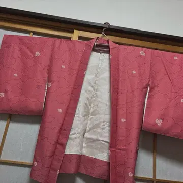 기모노, 새상품, 핑크, 잎사귀 크레이프 원단 패턴, 후쿠요카님