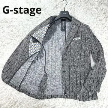 G-stage 테일러드 자켓 헤링본 프린트 네이비