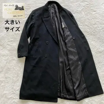 극상의 일품 캐시미어 100% 맥시 길이 더블 체스터 코트 블랙 L