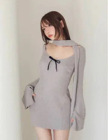 andmary Leah 머플러 미니 드레스 그레이