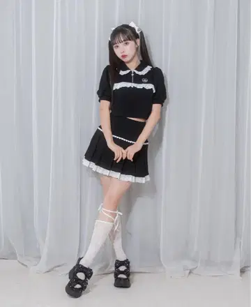 HoneyCinnamon 코튼 레이스 하프 지퍼 셋업