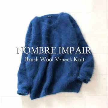 정가 17600엔 NOMBRE IMPAIR 브러쉬 울 V넥 니트 파랑