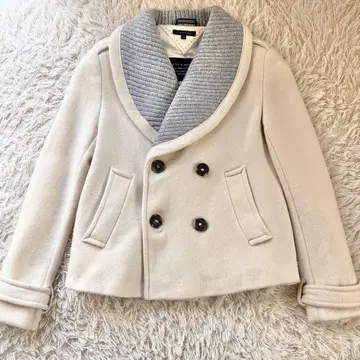 Tommy Hilfiger 크림색 더블 브레스트 피 코트