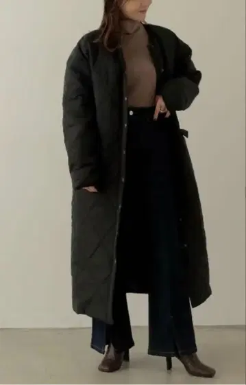 퀼팅 롱 코트 블랙