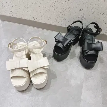 ANMILL 안미르 리본 모티브 통굽 샌들 화이트 L 사이즈