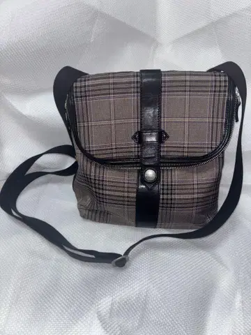 폴스미스 체크 무늬 숄더백 브라운 x 퍼플 계열 캔버스