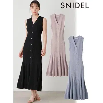 snidel 슬리브리스 프론트 버튼 니트 원피스 블랙 스나이델