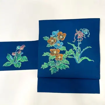나고야 오비 순수 실크 수제 염색 시오제 파랑 꽃 so104