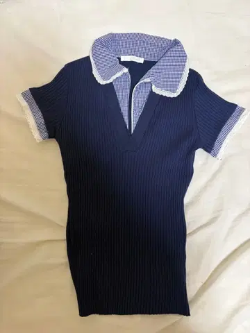 ZARA 네이비 리브 피케 셔츠 반팔