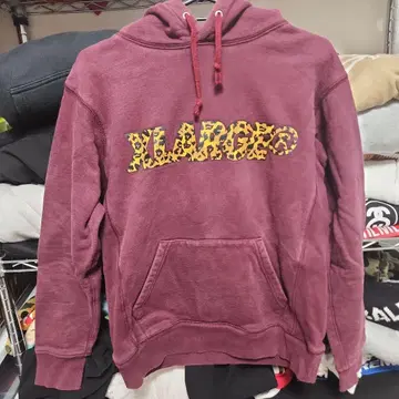 XLARGE 버건디 후드티 레오파드 무늬 로고