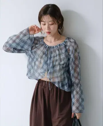 셔링 시어 블라우스 블루