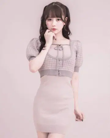 pium 깅엄 레이어드 니트 원피스