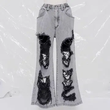 REFLEM 하이 크러쉬 데님 팬츠 데미지 디자인