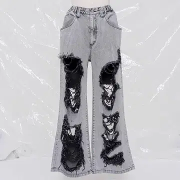 REFLEM 하이 크러쉬 데님 팬츠 데미지 디자인