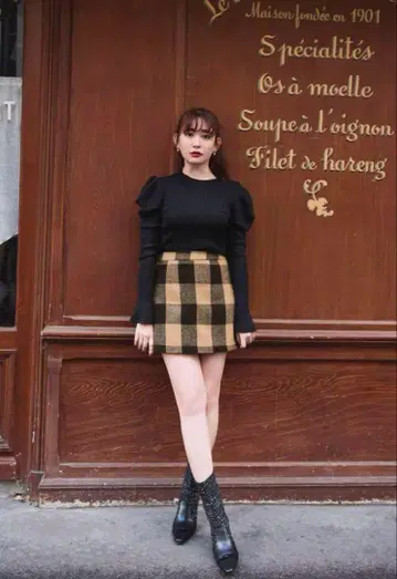 her lip to Etoile Block Check Skort