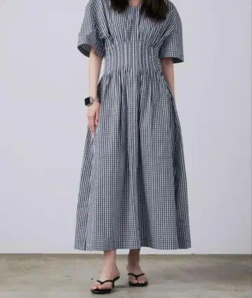 르쉘블루 깅엄 체크 반팔 원피스