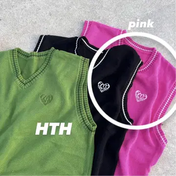 HTH 핑크 니트 베스트 V넥