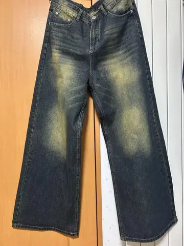 다크 블루 와이드 레그 데님 팬츠