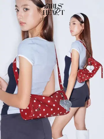 Girls' Heart 숄더백 조절 가능 빨간색 폴카 도트
