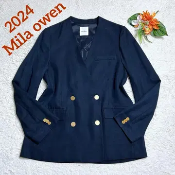 컨디션 최상/2024년 미라 오웬 금장 버튼 더블 노카라 린넨 혼방 자켓