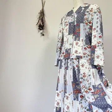 레트로 빈티지 셋업 스커트 올 패턴 꽃무늬 패치워크풍