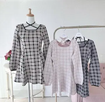 evelyn 체크핏 OP 원피스 핑크