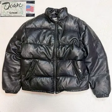 XL 사이즈 SCHOTT 가죽 다운 자켓 USA 블랙 천연 가죽