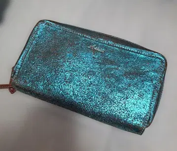 BAGGY.PORT 메탈릭 청록색 소가죽 장지갑
