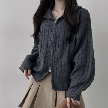 더블 지퍼 케이블 니트 가디건