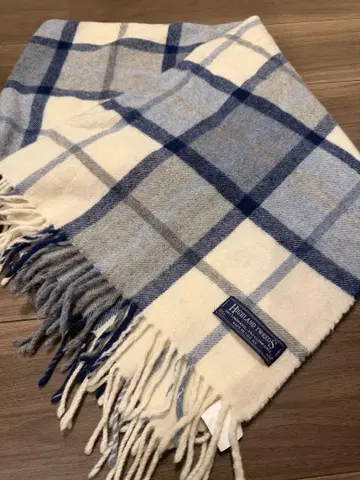 레어 컬러 HIGHLAND TWEEDS 울 머플러 아이보리/블루