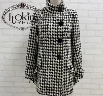 새상품급 Itokin 하운드투스 하이넥 코트 블랙 화이트 리본