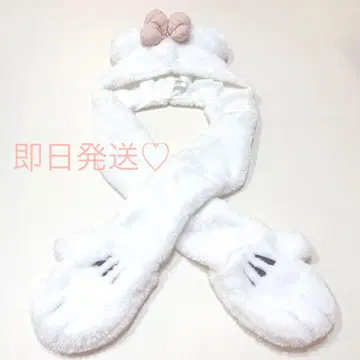 [ 당일 발송 ] 미니 마우스 팬캡 장갑 포함 머플러 화이트 모자