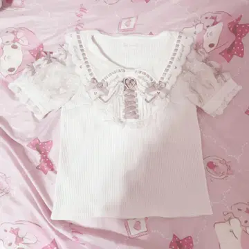 LIZLISA 스캘럽 리본 카라 리브 상의