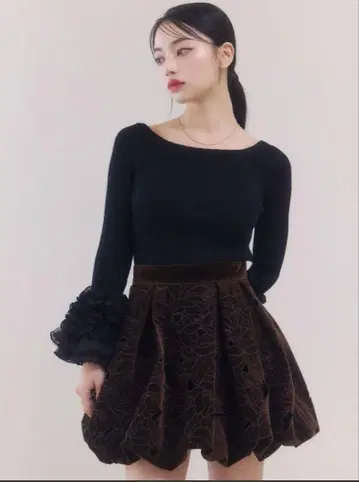 EIMY ISTOIRE 벨로아 컷워크 스커트 ( BROWN)