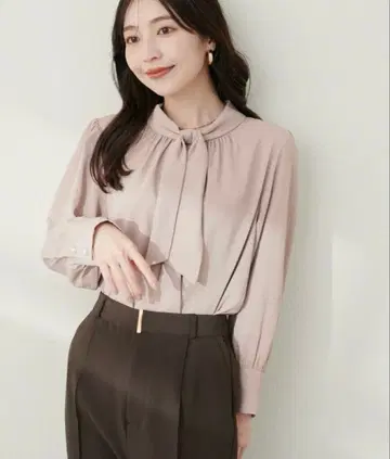 소매 펄 노트 매듭 보 타이 블라우스