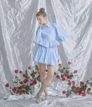 페플럼 벌룬 셔츠 스커트 셋업